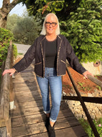 Black Leopard Trim Jacket Rhea